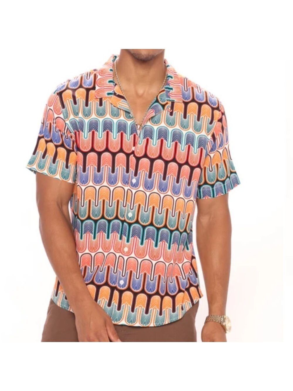 Earthbound Camp Button-Down Shirt Size S Geometric Overall Print Short Sleeve